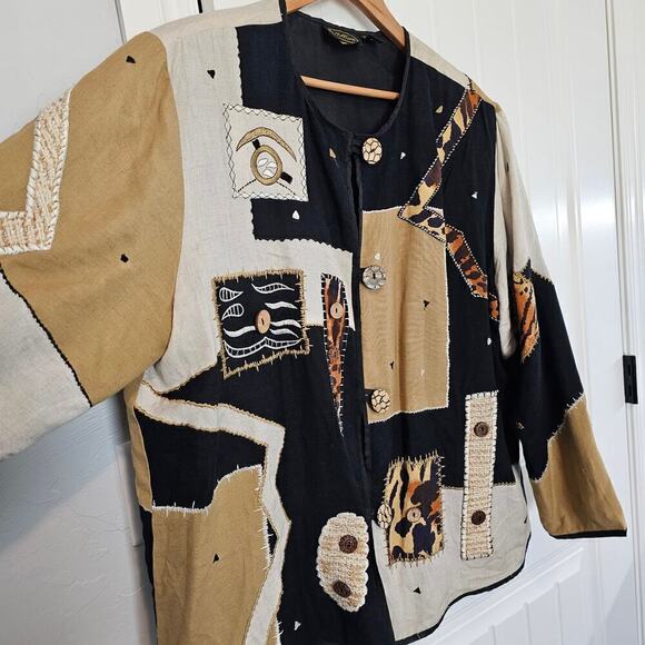 Vintage Allure Blazer Womens Size 1X Black 3D Animal Print 90s Art To Wear Boho - Picture 5 of 12